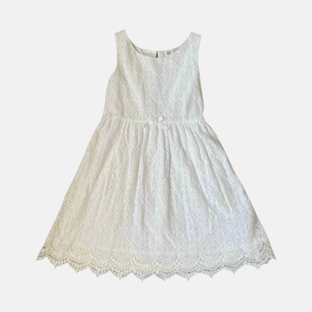 H&M Girls White Lace Dress Keyhole Size 6-8Y